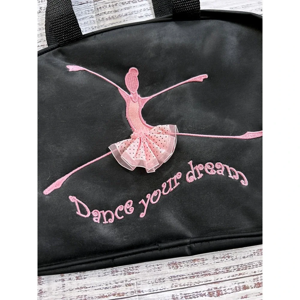 Ballet Dance Duffel Bag Kids OS Black Pink Embroidered Tutu Ballerina